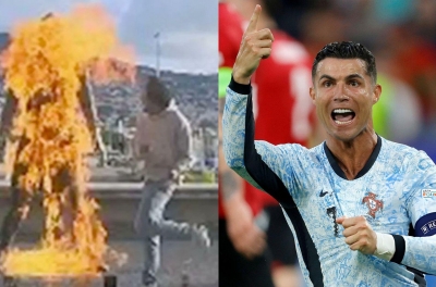 Tượng Cristiano Ronaldo ở Bồ Đào Nha bị đốt